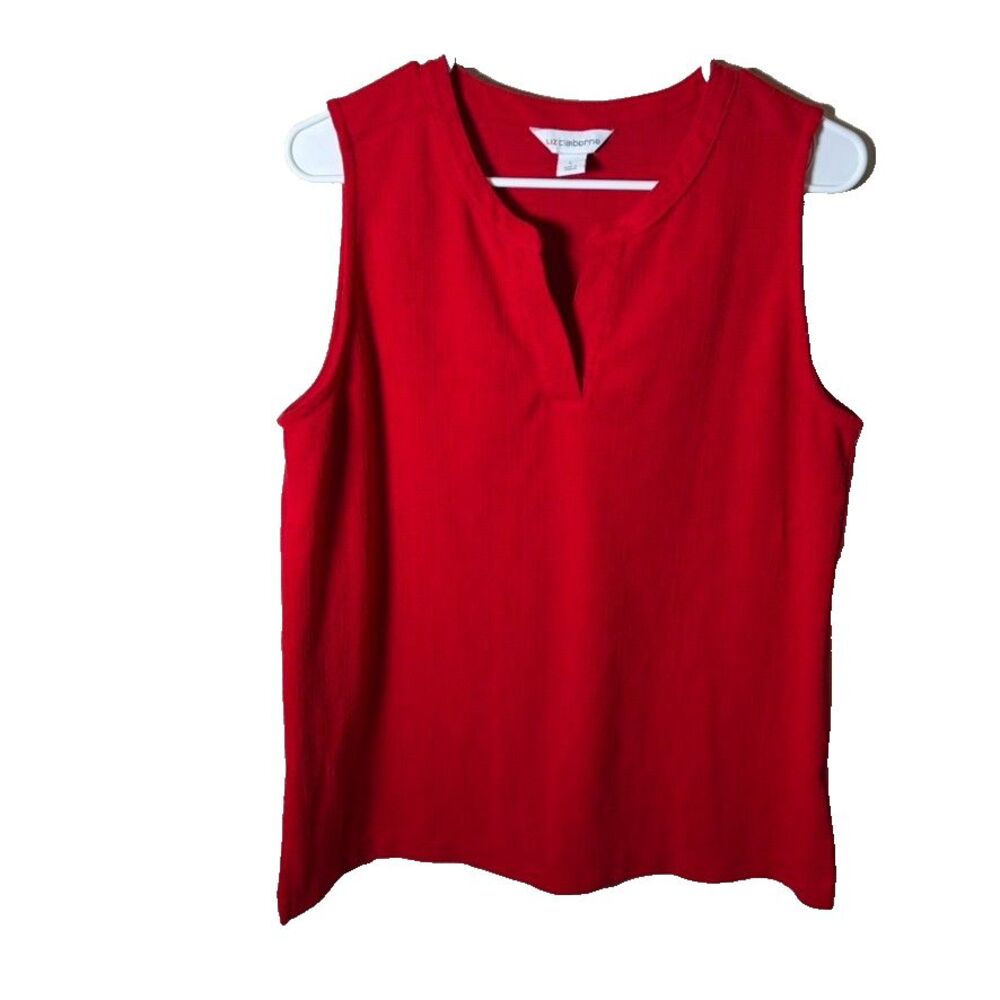 Liz Claiborne Blouse Women's Large Red V-Neck Textured Sleeveless Tank Top